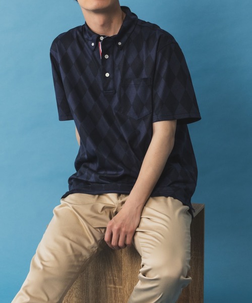 NAVY（ネイビー）の「総柄カノコポロシャツ（ポロシャツ・メンズ・ホワイト/ネイビー/グレー/ブラック・S/M/L/XL/XXL）」の5枚目の写真