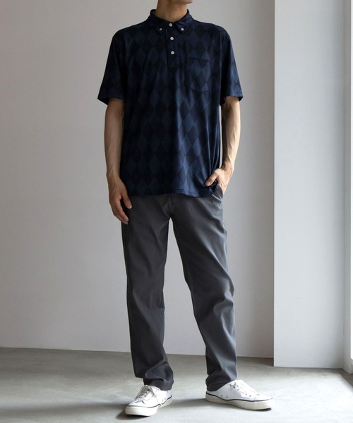 NAVY（ネイビー）の「総柄カノコポロシャツ（ポロシャツ・メンズ・ホワイト/ネイビー/グレー/ブラック・S/M/L/XL/XXL）」の9枚目の写真