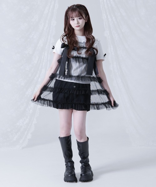 TRAVAS TOKYO(トラバス トウキョウ)の「『TRAVAS TOKYO/トラバス トーキョー』チュールティアードキャミワンピース(ワンピース・レディース・ブラック/ホワイト・FREE)」の3枚目の写真