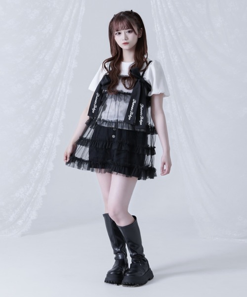 TRAVAS TOKYO(トラバス トウキョウ)の「『TRAVAS TOKYO/トラバス トーキョー』チュールティアードキャミワンピース(ワンピース・レディース・ブラック/ホワイト・FREE)」の4枚目の写真