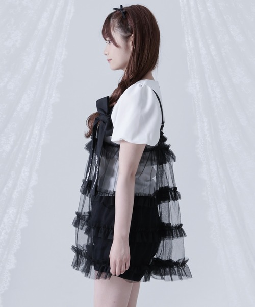 TRAVAS TOKYO(トラバス トウキョウ)の「『TRAVAS TOKYO/トラバス トーキョー』チュールティアードキャミワンピース(ワンピース・レディース・ブラック/ホワイト・FREE)」の5枚目の写真