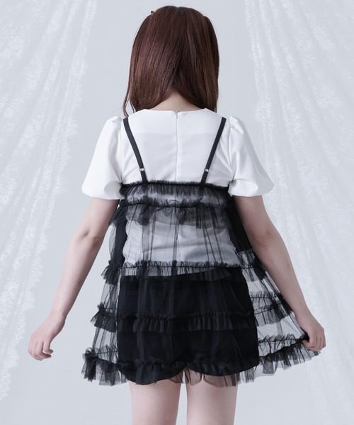 TRAVAS TOKYO(トラバス トウキョウ)の「『TRAVAS TOKYO/トラバス トーキョー』チュールティアードキャミワンピース(ワンピース・レディース・ブラック/ホワイト・FREE)」の6枚目の写真