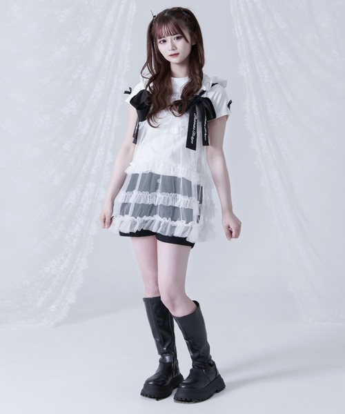 TRAVAS TOKYO(トラバス トウキョウ)の「『TRAVAS TOKYO/トラバス トーキョー』チュールティアードキャミワンピース(ワンピース・レディース・ブラック/ホワイト・FREE)」の7枚目の写真