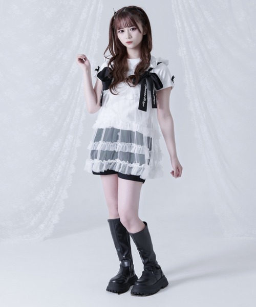 TRAVAS TOKYO(トラバス トウキョウ)の「『TRAVAS TOKYO/トラバス トーキョー』チュールティアードキャミワンピース(ワンピース・レディース・ブラック/ホワイト・FREE)」の8枚目の写真