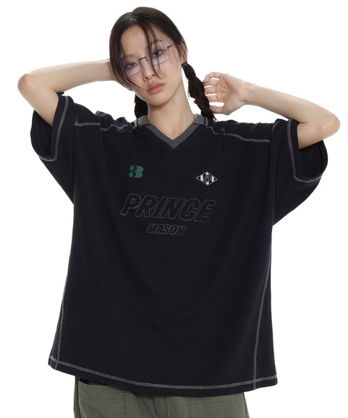 MASONPRINCE（メイソンプリンス）の「Vネック ラグランデザイン ロゴ ゲームシャツ ポロシャツ PL3011【MASONPRINCE】（ポロシャツ・メンズ・グリーン/イエロー/ネイビー/ホワイト・L/XL/S/M）」の4枚目の写真