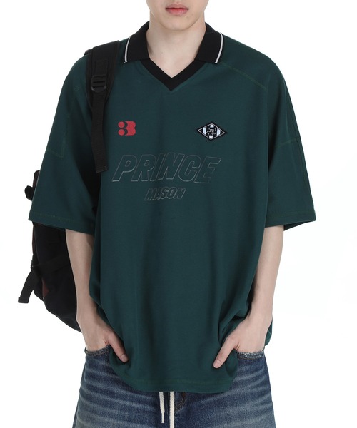 MASONPRINCE（メイソンプリンス）の「Vネック ラグランデザイン ロゴ ゲームシャツ ポロシャツ PL3011【MASONPRINCE】（ポロシャツ・メンズ・グリーン/イエロー/ネイビー/ホワイト・L/XL/S/M）」の3枚目の写真