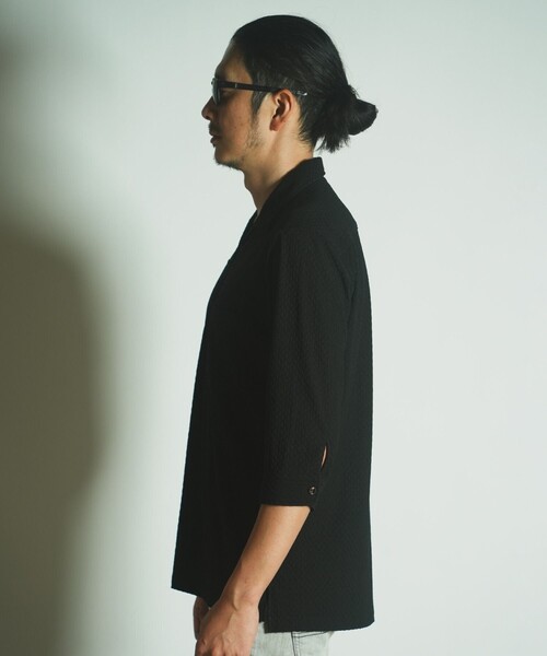 RATTLE TRAP（ラトルトラップ）の「ダイヤ柄シャーリング七分袖スキッパーシャツ（シャツ/ブラウス・メンズ・ブラック/ホワイト/ベージュ・LL/L/M）」の12枚目の写真