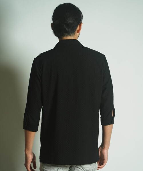 RATTLE TRAP（ラトルトラップ）の「ダイヤ柄シャーリング七分袖スキッパーシャツ（シャツ/ブラウス・メンズ・ブラック/ホワイト/ベージュ・LL/L/M）」の13枚目の写真