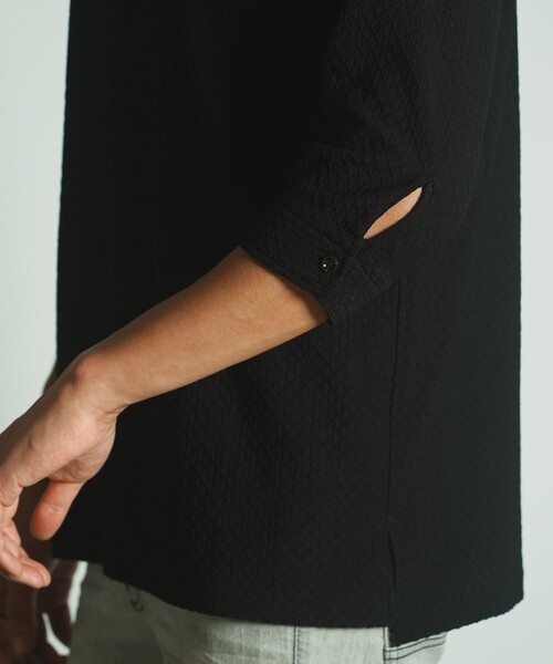 RATTLE TRAP（ラトルトラップ）の「ダイヤ柄シャーリング七分袖スキッパーシャツ（シャツ/ブラウス・メンズ・ブラック/ホワイト/ベージュ・LL/L/M）」の14枚目の写真