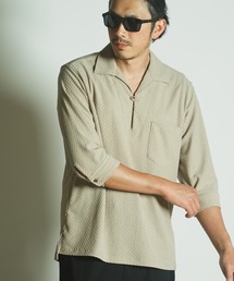 ダイヤ柄シャーリング七分袖スキッパーシャツ