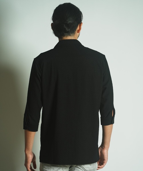 RATTLE TRAP（ラトルトラップ）の「ダイヤ柄シャーリング七分袖スキッパーシャツ（シャツ/ブラウス・メンズ・ブラック/ホワイト/ベージュ・LL/L/M）」の6枚目の写真