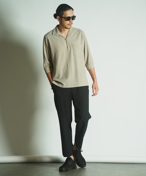 RATTLE TRAP（ラトルトラップ）の「ダイヤ柄シャーリング七分袖スキッパーシャツ（シャツ/ブラウス・メンズ・ブラック/ホワイト/ベージュ・LL/L/M）」の9枚目の写真