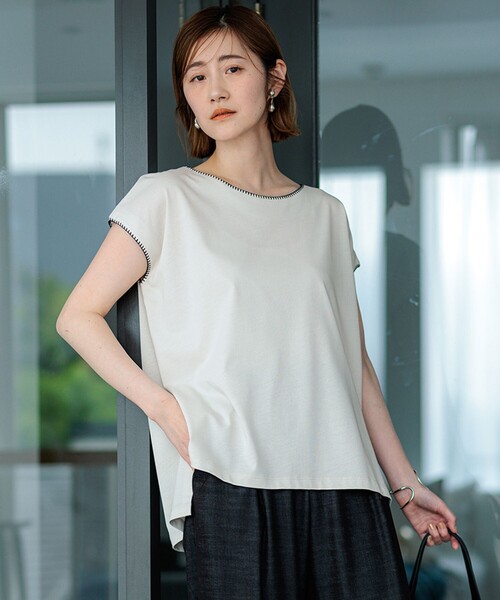 23区 S（ニジュウサンクチイサイサイズ）の「【洗える】トリミングジャージー カットソー（Tシャツ/カットソー・レディース・ホワイト系/ブラック系/ベージュ系・32）」の3枚目の写真