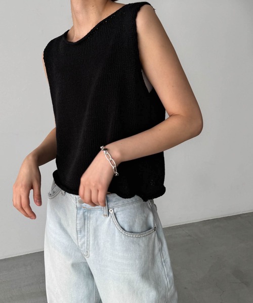 CANAL JEAN(キャナルジーン)の「El mar バックオープンクルーニットタンク(タンクトップ・レディース・ブラック/グリーン/ホワイト・ONE SIZE)」の7枚目の写真