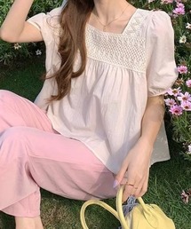 sakishimatokyo（サキシマトーキョー）の「スクエアネックレース切り替え半袖ブラウス（シャツ/ブラウス）」