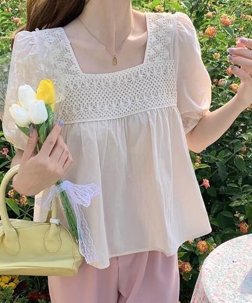sakishimatokyo（サキシマトーキョー）の「スクエアネックレース切り替え半袖ブラウス（シャツ/ブラウス・レディース・アイボリー/オフホワイト・FREE）」の12枚目の写真
