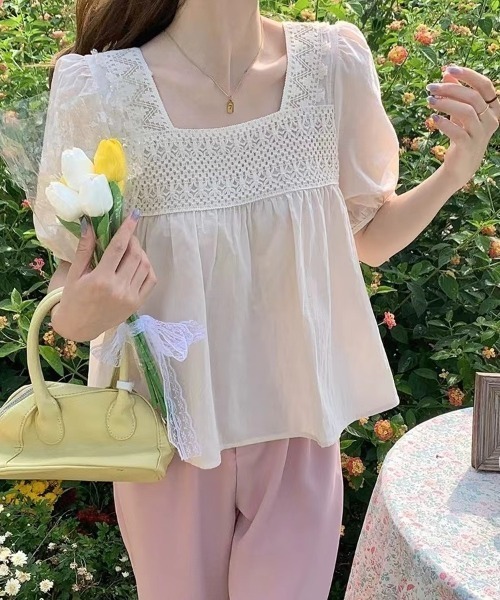 sakishimatokyo（サキシマトーキョー）の「スクエアネックレース切り替え半袖ブラウス（シャツ/ブラウス・レディース・アイボリー/オフホワイト・FREE）」の10枚目の写真