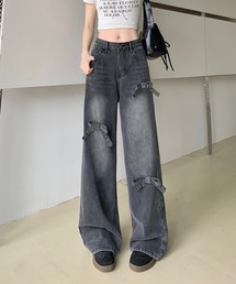 リボンワイドデニムパンツ