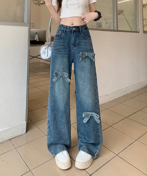 Girly Doll(ガーリードール)の「リボンワイドデニムパンツ(デニムパンツ・レディース・ダークブルー/ライトブルー/ブラック・L/M/S)」の21枚目の写真