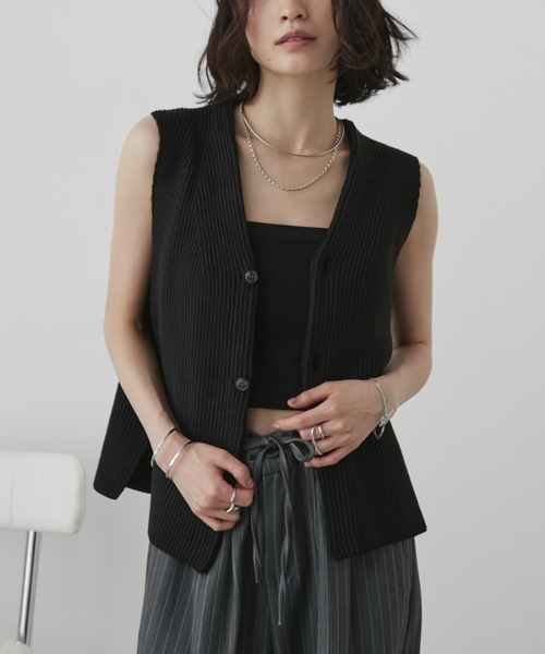 AKRIS カシミヤ100% ニットベスト 38 黒白ミックス セール】 フォックスカシミヤ ニットベスト （ベスト