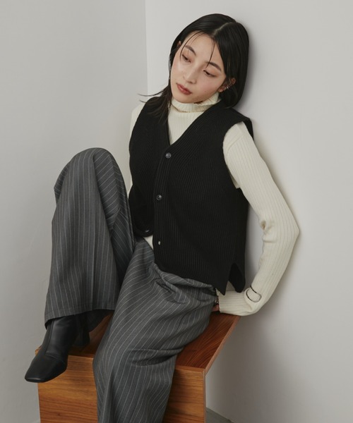 AKRIS カシミヤ100% ニットベスト 38 黒白ミックス AKRIS カシミヤ100