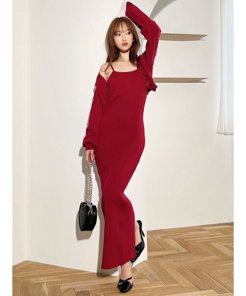 CORCOVADO レッド ワンピース　カーディガン セット S/M RESEXXY（リゼクシー）の「カーディガンコンビニットワンピース