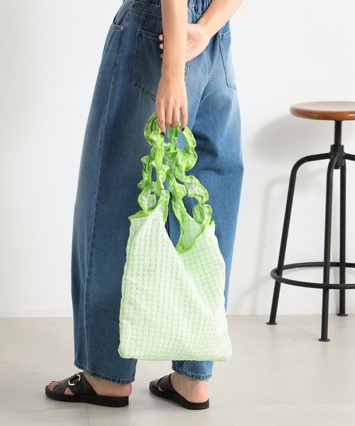 FOUND GOOD（ファウンドグッド）の「フリフリトート（トートバッグ・レディース・ブルー系2/ブラック/ピンク系2/グリーン系2・FREE）」の3枚目の写真