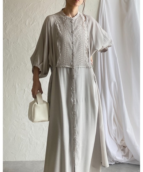 She's Closet（シーズクローゼット）の「レースビスチェドッキングウエストマーク半袖Aラインフレアロング丈シャツワンピース（シャツワンピース・レディース・グレー/ホワイト/ブラック・FREE）」の16枚目の写真