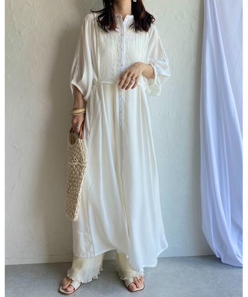 She's Closet（シーズクローゼット）の「レースビスチェドッキングウエストマーク半袖Aラインフレアロング丈シャツワンピース（シャツワンピース・レディース・グレー/ホワイト/ブラック・FREE）」の14枚目の写真