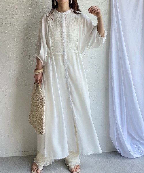 She's Closet（シーズクローゼット）の「レースビスチェドッキングウエストマーク半袖Aラインフレアロング丈シャツワンピース（シャツワンピース・レディース・グレー/ホワイト/ブラック・FREE）」の11枚目の写真