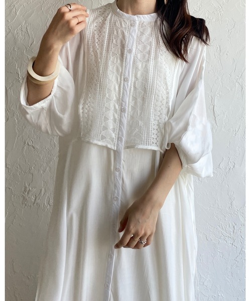 She's Closet（シーズクローゼット）の「レースビスチェドッキングウエストマーク半袖Aラインフレアロング丈シャツワンピース（シャツワンピース・レディース・グレー/ホワイト/ブラック・FREE）」の10枚目の写真