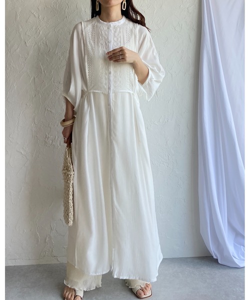 She's Closet（シーズクローゼット）の「レースビスチェドッキングウエストマーク半袖Aラインフレアロング丈シャツワンピース（シャツワンピース・レディース・グレー/ホワイト/ブラック・FREE）」の9枚目の写真