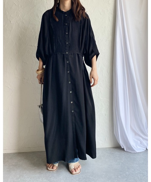 She's Closet（シーズクローゼット）の「レースビスチェドッキングウエストマーク半袖Aラインフレアロング丈シャツワンピース（シャツワンピース・レディース・グレー/ホワイト/ブラック・FREE）」の8枚目の写真