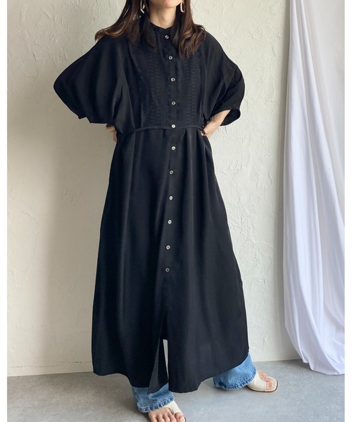 She's Closet（シーズクローゼット）の「レースビスチェドッキングウエストマーク半袖Aラインフレアロング丈シャツワンピース（シャツワンピース・レディース・グレー/ホワイト/ブラック・FREE）」の7枚目の写真