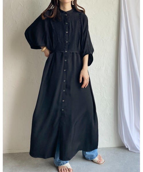 She's Closet（シーズクローゼット）の「レースビスチェドッキングウエストマーク半袖Aラインフレアロング丈シャツワンピース（シャツワンピース・レディース・グレー/ホワイト/ブラック・FREE）」の6枚目の写真