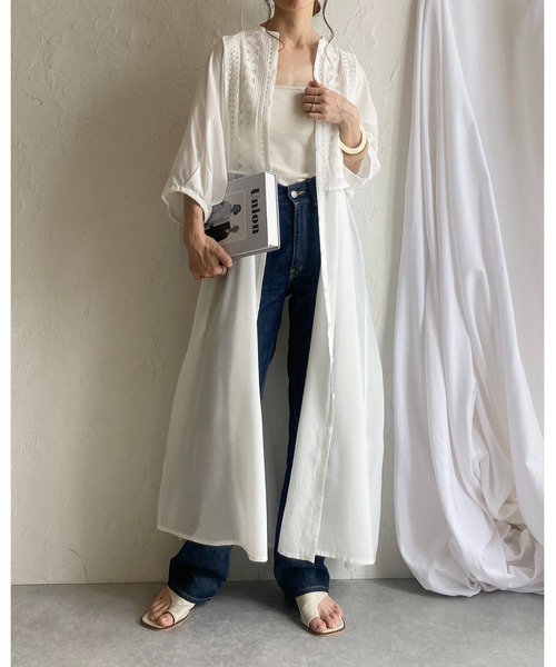 She's Closet（シーズクローゼット）の「レースビスチェドッキングウエストマーク半袖Aラインフレアロング丈シャツワンピース（シャツワンピース・レディース・グレー/ホワイト/ブラック・FREE）」の5枚目の写真