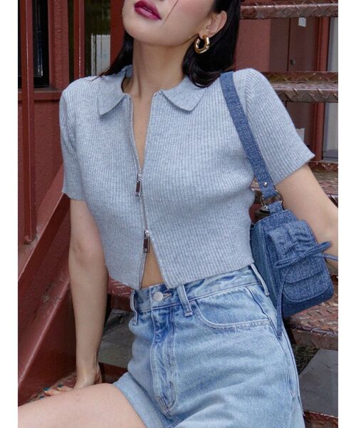 EVRIS（エヴリス）の「ラメWZIPニット（ニット/セーター・レディース・ブラック/グレー/ブルー/ピンク・FREE）」の3枚目の写真