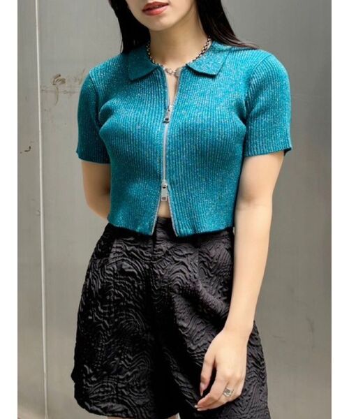 EVRIS（エヴリス）の「ラメWZIPニット（ニット/セーター・レディース・ブラック/グレー/ブルー/ピンク・FREE）」の4枚目の写真