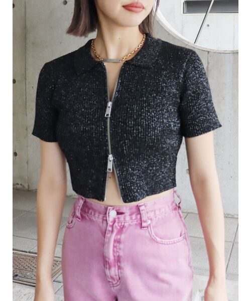 EVRIS（エヴリス）の「ラメWZIPニット（ニット/セーター・レディース・ブラック/グレー/ブルー/ピンク・FREE）」の2枚目の写真