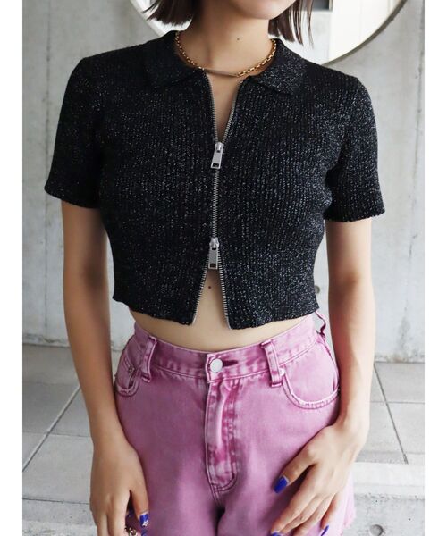 EVRIS（エヴリス）の「ラメWZIPニット（ニット/セーター・レディース・ブラック/グレー/ブルー/ピンク・FREE）」の6枚目の写真