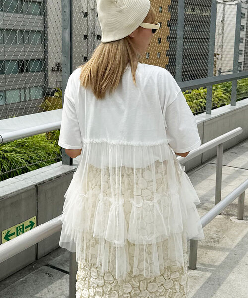 CIAOPANIC（チャオパニック）の「チュールビスチェドッキングオーバーTEE（Tシャツ/カットソー・レディース・ホワイト/ブラック・ONE SIZE）」の10枚目の写真