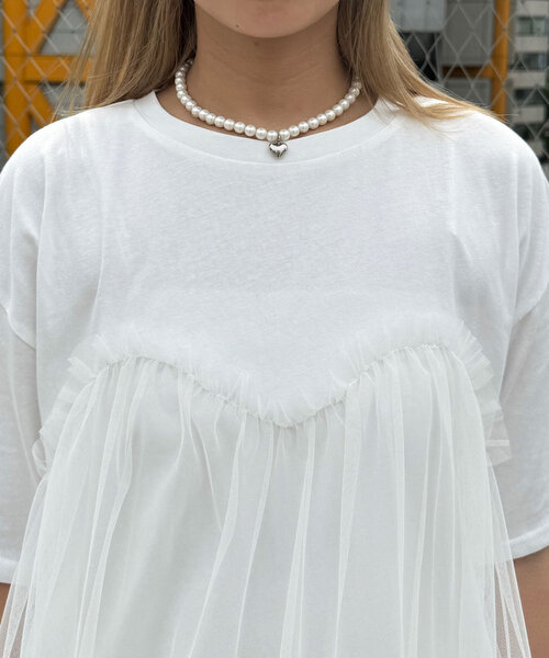 CIAOPANIC（チャオパニック）の「チュールビスチェドッキングオーバーTEE（Tシャツ/カットソー・レディース・ホワイト/ブラック・ONE SIZE）」の17枚目の写真