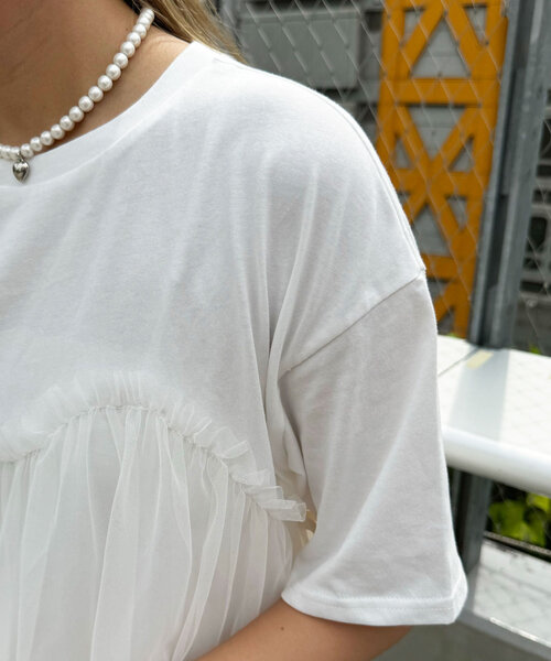 CIAOPANIC（チャオパニック）の「チュールビスチェドッキングオーバーTEE（Tシャツ/カットソー・レディース・ホワイト/ブラック・ONE SIZE）」の18枚目の写真