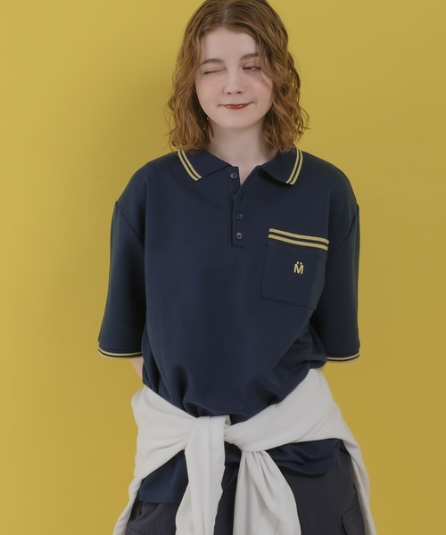 MUHET（ミュエータ）の「ライン入りカノコポロシャツ（ポロシャツ・レディース・ブラック/ライトブルー/ネイビー/カーキ・MEDIUM/X-LARGE）」の4枚目の写真