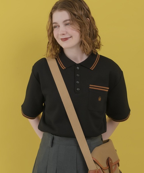 MUHET（ミュエータ）の「ライン入りカノコポロシャツ（ポロシャツ・レディース・ブラック/ライトブルー/ネイビー/カーキ・MEDIUM/X-LARGE）」の2枚目の写真