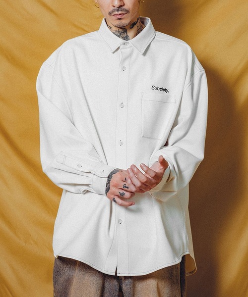 Subciety（サブサエティ）の「WOOL-LIKE LOOSE SHIRT（シャツ/ブラウス・メンズ・ホワイト/ブラック/ブラウン/グレー・SMALL/MEDIUM/LARGE/X-LARGE）」の2枚目の写真