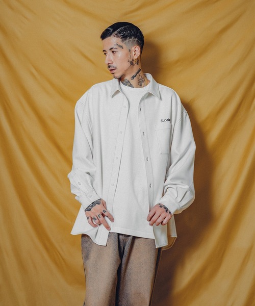 Subciety（サブサエティ）の「WOOL-LIKE LOOSE SHIRT（シャツ/ブラウス・メンズ・ホワイト/ブラック/ブラウン/グレー・SMALL/MEDIUM/LARGE/X-LARGE）」の9枚目の写真