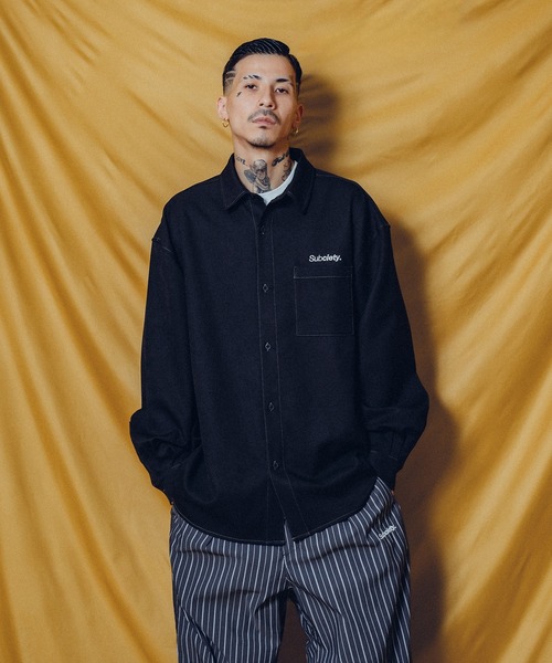 Subciety（サブサエティ）の「WOOL-LIKE LOOSE SHIRT（シャツ/ブラウス・メンズ・ホワイト/ブラック/ブラウン/グレー・SMALL/MEDIUM/LARGE/X-LARGE）」の5枚目の写真