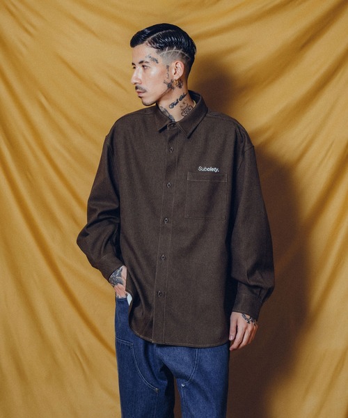 Subciety（サブサエティ）の「WOOL-LIKE LOOSE SHIRT（シャツ/ブラウス・メンズ・ホワイト/ブラック/ブラウン/グレー・SMALL/MEDIUM/LARGE/X-LARGE）」の10枚目の写真