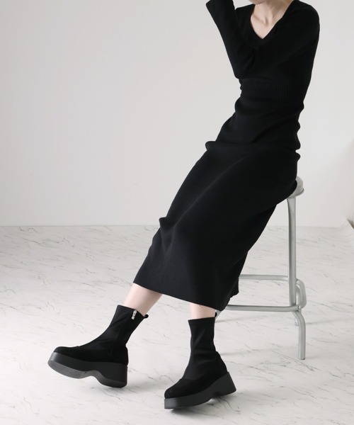 VIVIAN(ヴィヴィアン)の「ボリュームトゥ厚底ストレッチブーツ(ブーツ・レディース・クリアブラック/ブラック・S/M/L/LL)」の15枚目の写真